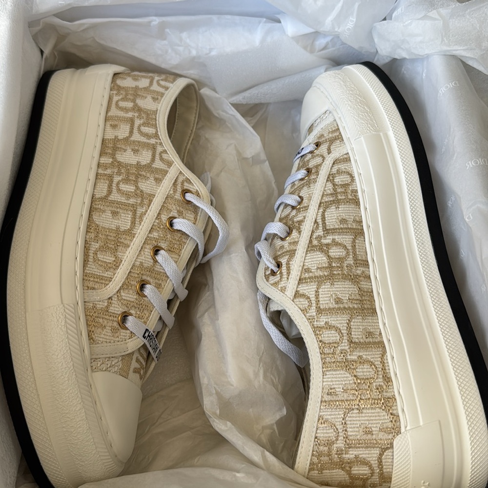 Christian Dior platform gold metallic logo sneaker trainers flats sz 39 with box - Picture 9 of 10